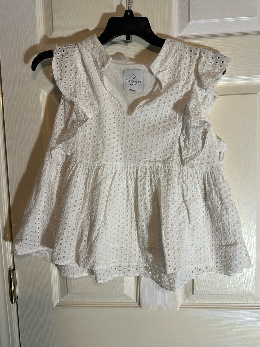 LaRoque White Eyelet Ruffle-Sleeve Blouse